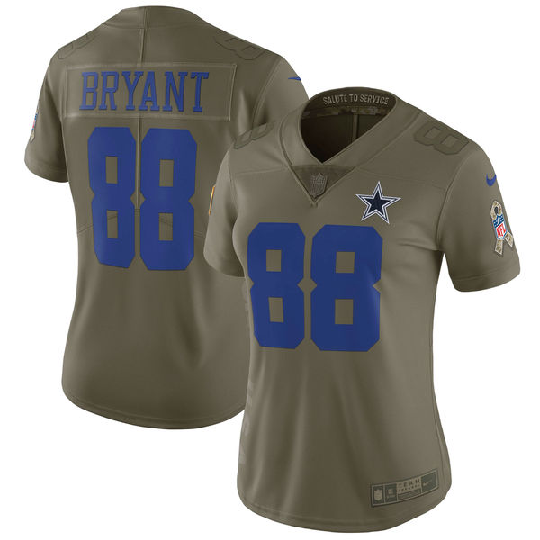 Women Dallas cowboys 88 Bryant Nike Olive Salute To Service Limited NFL Jerseys